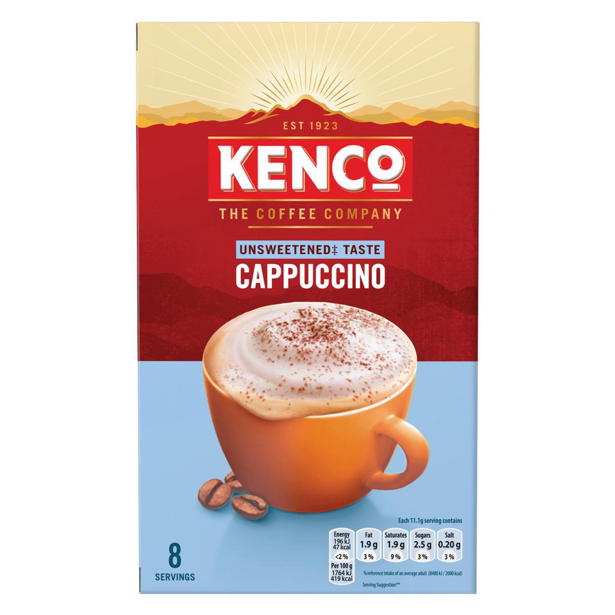 Kenco Cappuccino Unsweetened Instant Coffee 8 Sachets