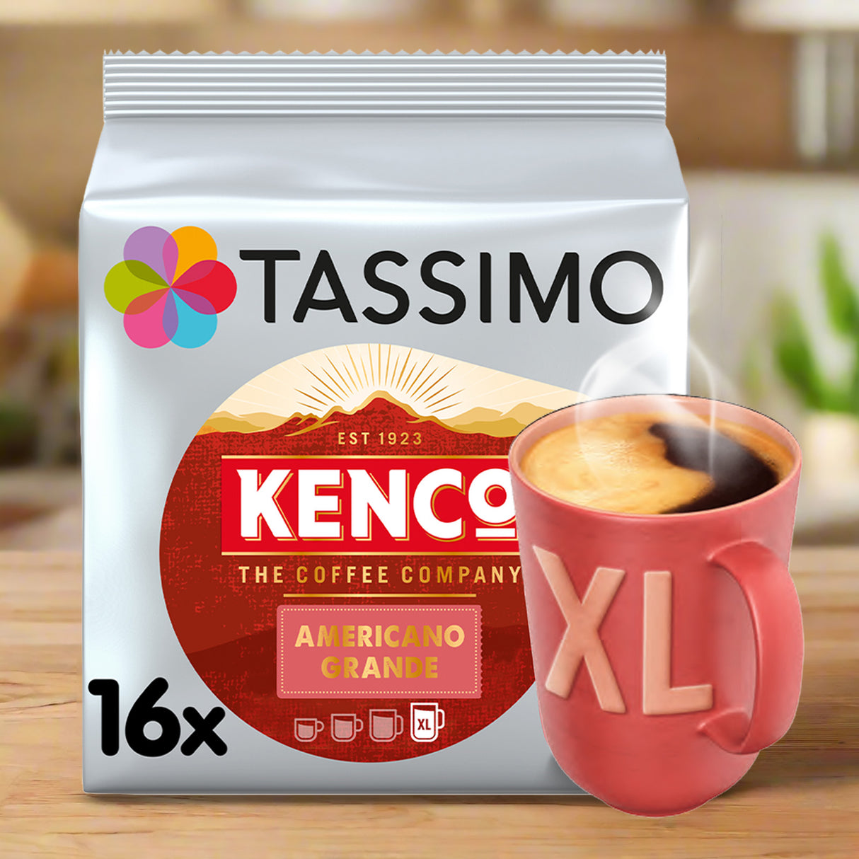 Tassimo Kenco Grande Coffee Pods Pack in kitchen