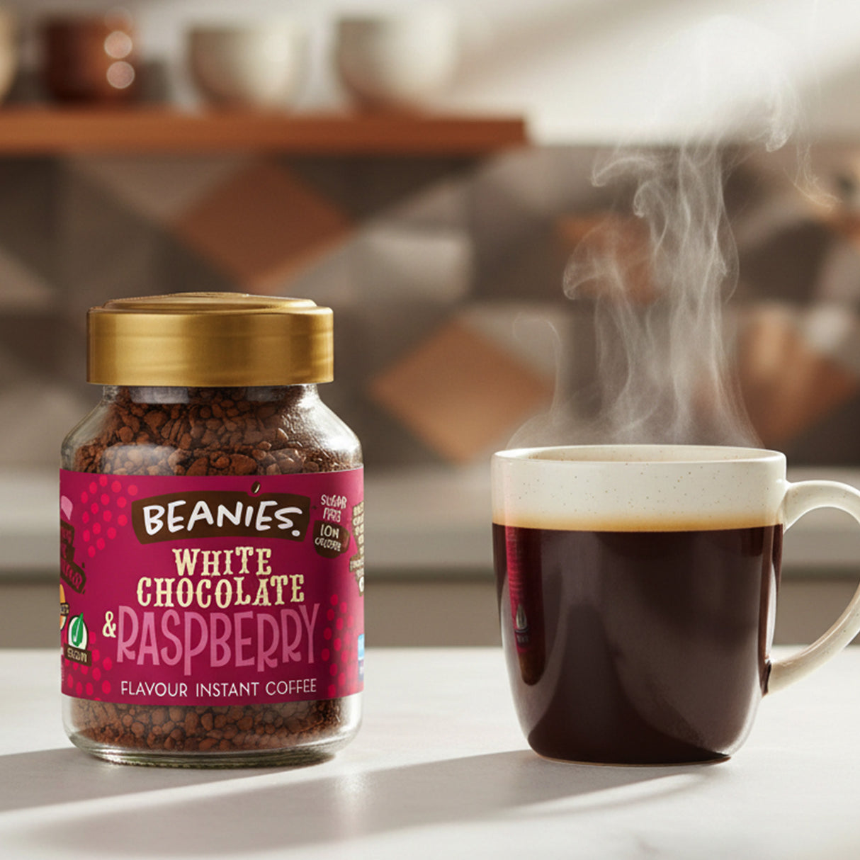 Beanies White Chocolate & Raspberry Flavoured Instant Coffee 50g