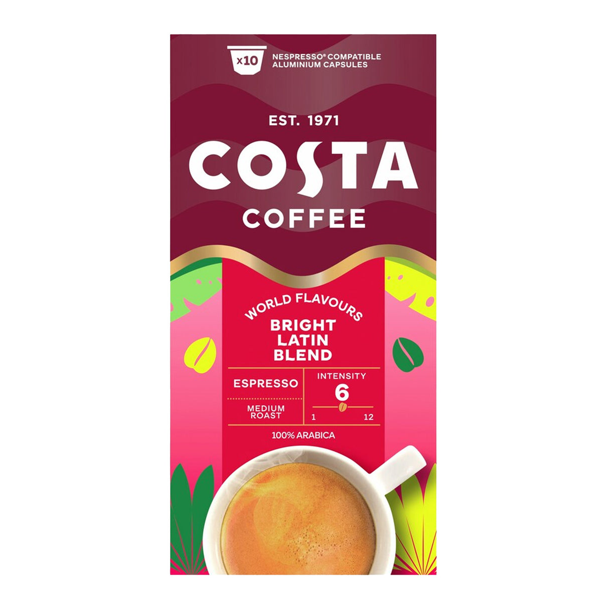 Costa Coffee Bright Blend Espresso 10 Capsule Nespresso Compatible Pods