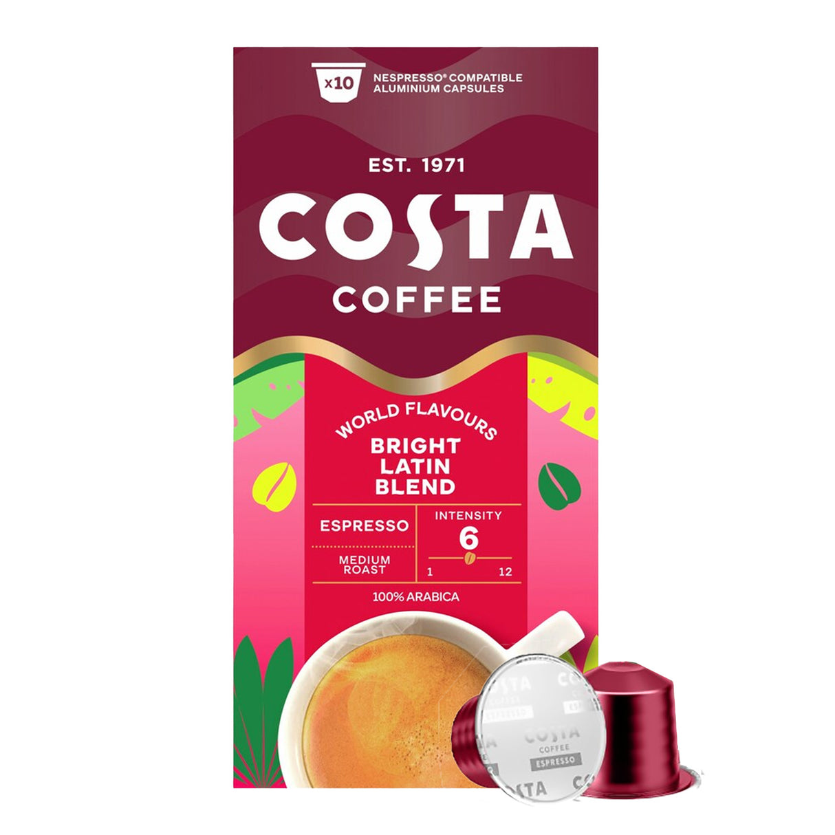 Costa Coffee Bright Blend Espresso 10 Capsule Nespresso Compatible Pods