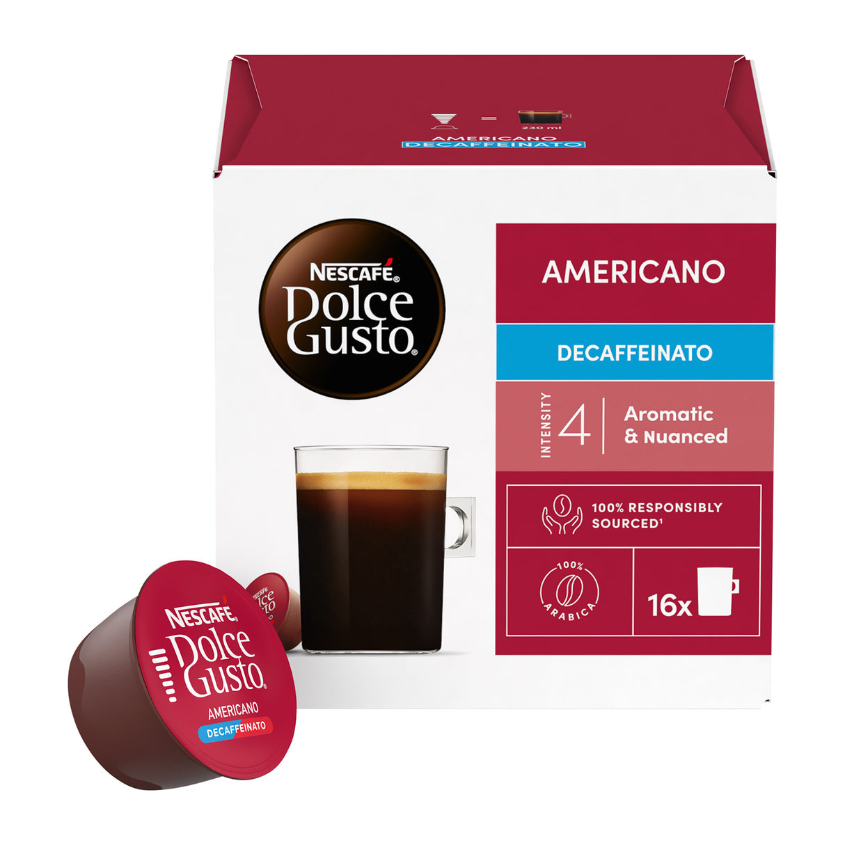 Nescafe Dolce Gusto Decaffeinato Americano coffee Pack and pods