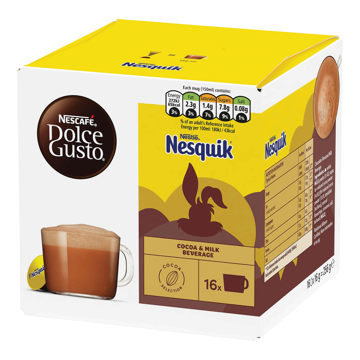 Nescafe Dolce Gusto Nesquik cocoa and milk beverage box on a white background