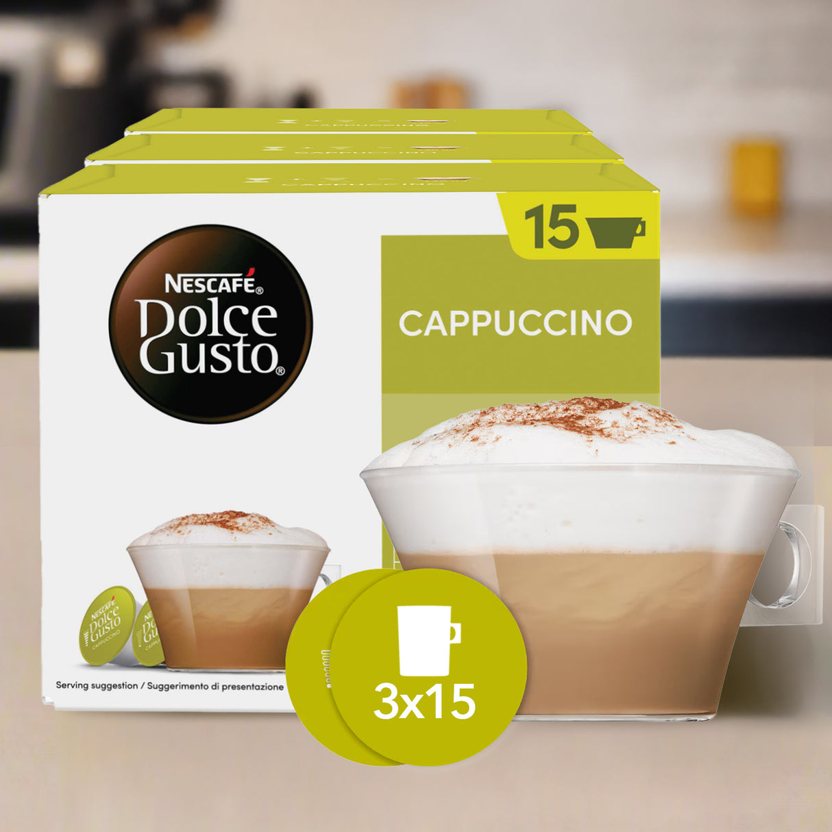Dolce Gusto Cappuccino Magnum Pack Case in kitchen