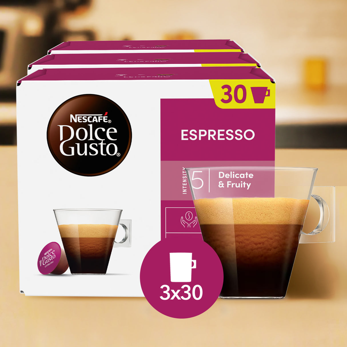 Dolce Gusto Espresso Magnum Pack 3x30 in kitchen