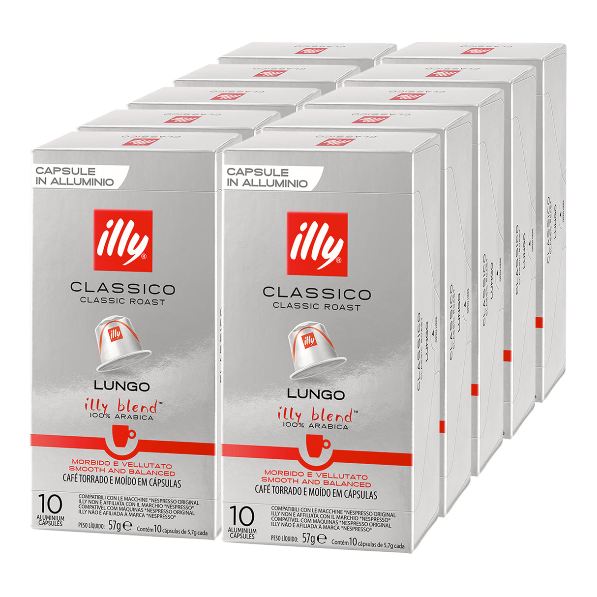 Illy Nespresso Compatible Coffee Pods Lungo Classico 10x10