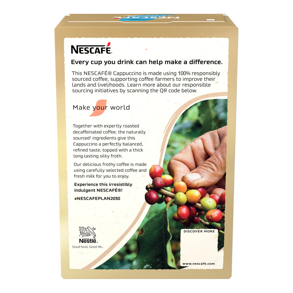Nescafe coffee packaging with a focus on responsible sourcing and sustainability.