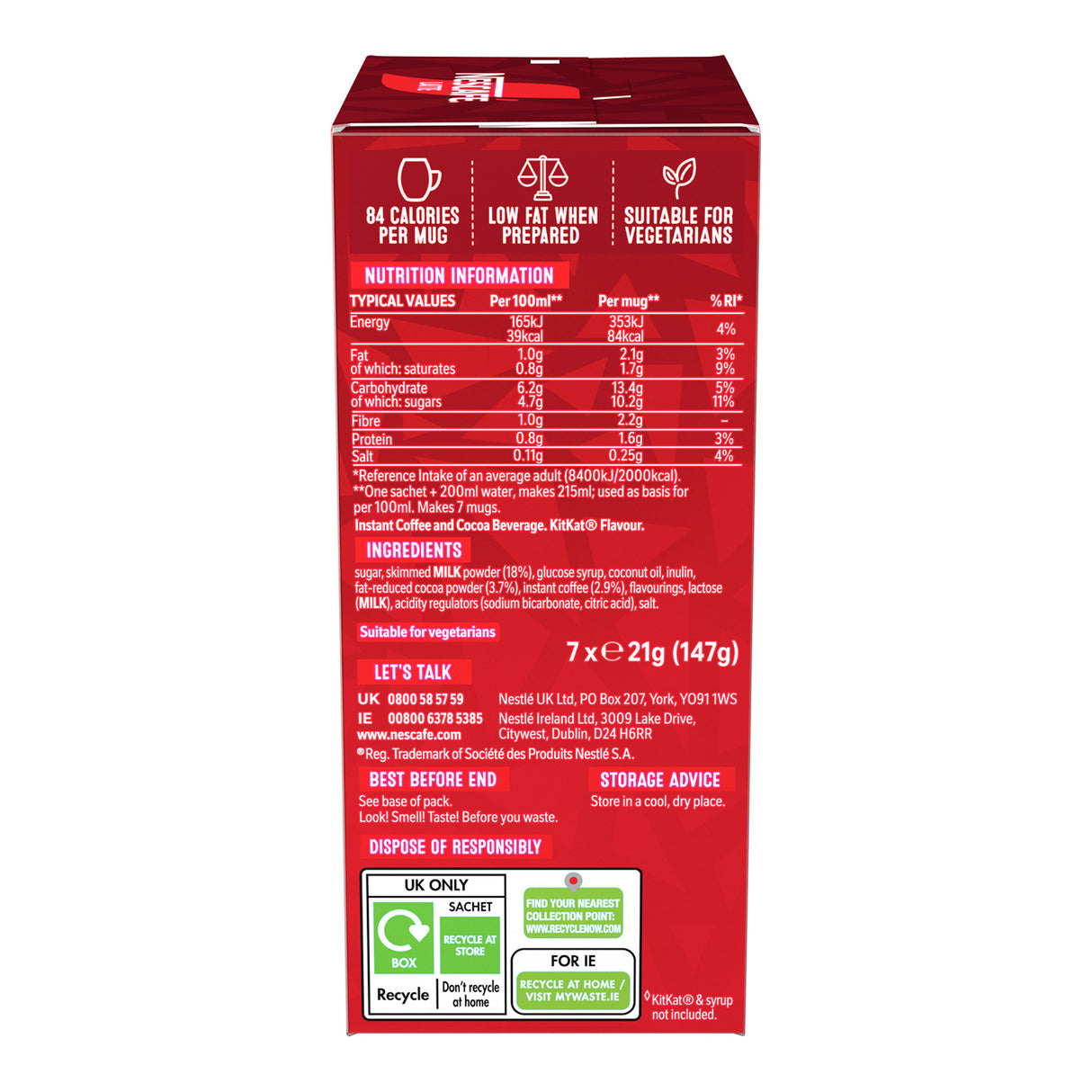 Nescafe Kitkat Latte Nutritional Info