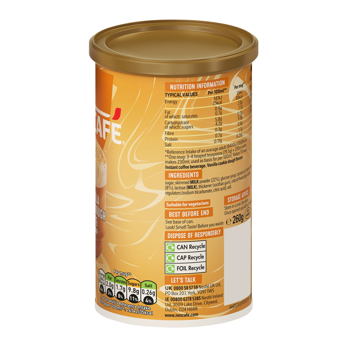 Nescafe Vanilla Cookie Dough Latte Coffee 260g Tub