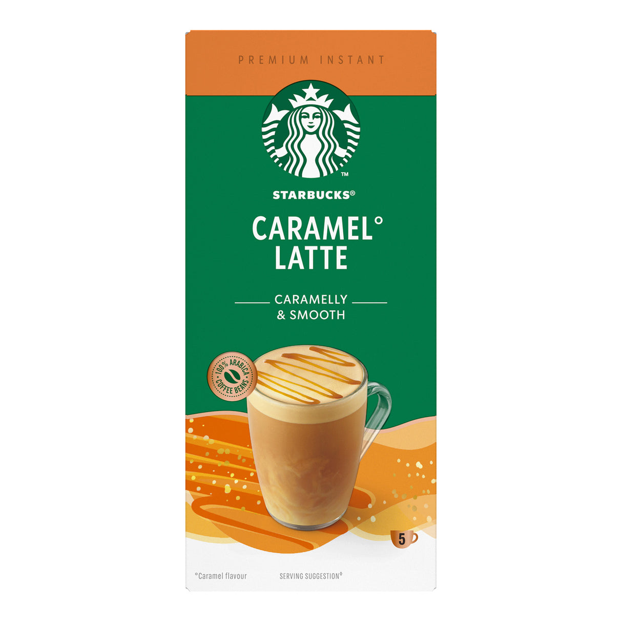 Starbucks Caramel Latte instant coffee package on a white background