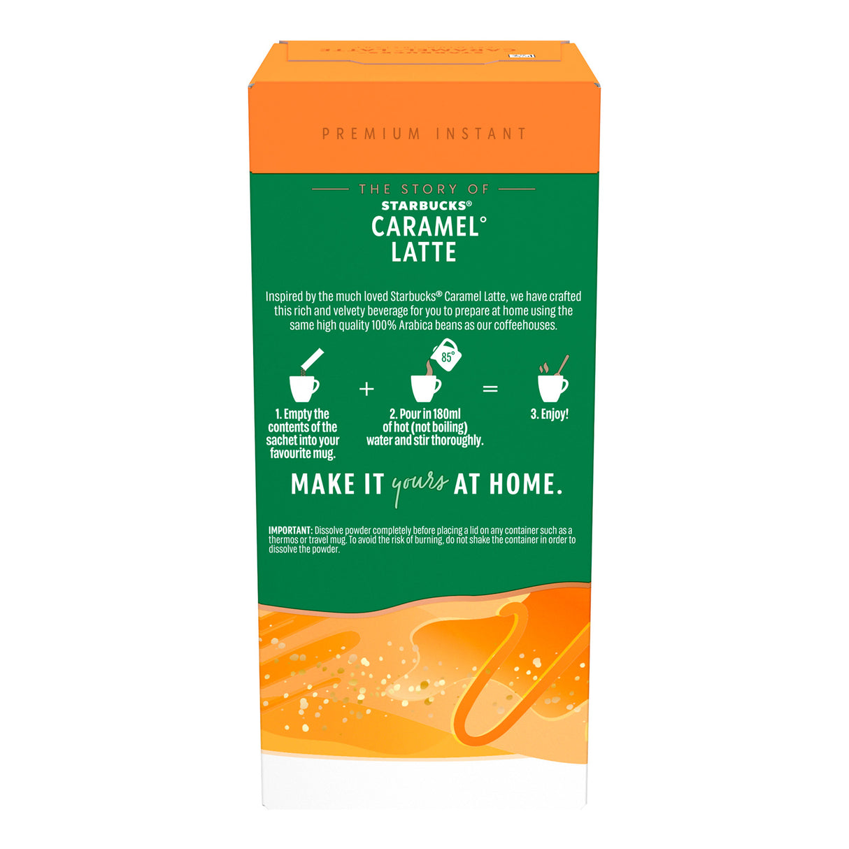 Starbucks Caramel Latte instant coffee packaging on a white background
