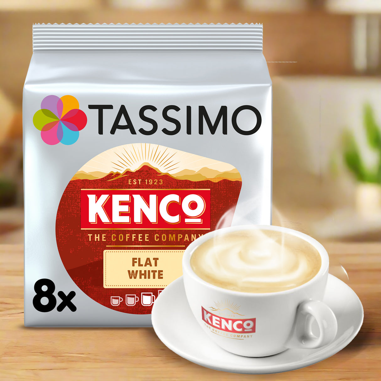 Tassimo Kenco Flat White Pack in kitchen