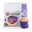 A package of Tassimo Cadbury Orange Hot Chocolate Pods with a purple cup of hot chocolate depicted on the front.