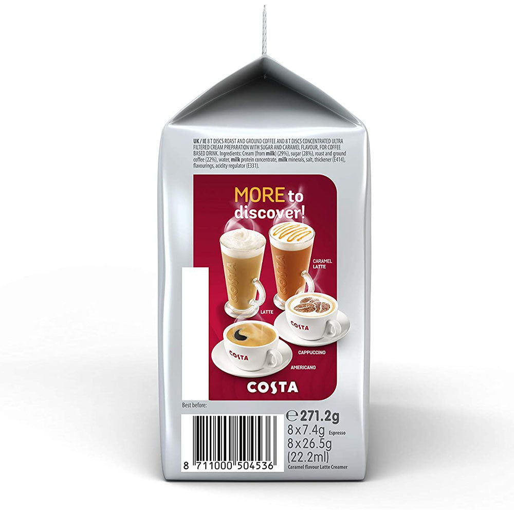 Tassimo Costa Latte Caramel Coffee Pods Side of Packet