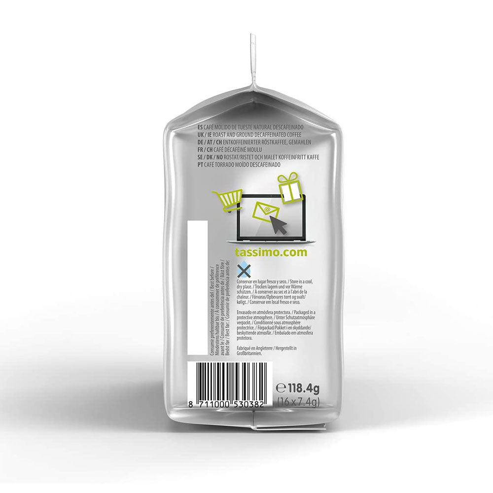 Tassimo Marcilla Descafeinado Decaf Coffee Pods side of packet