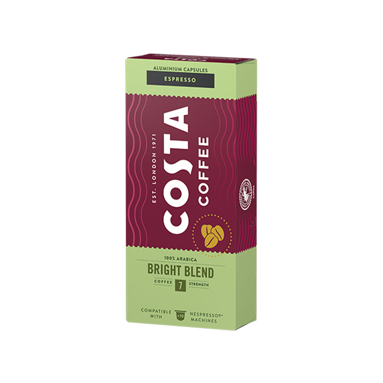 Costa Coffee Bright Blend Espresso 10 Capsule Nespresso Compatible Pods