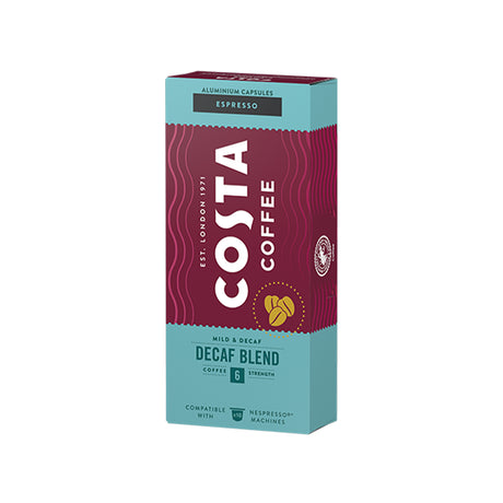 Costa Coffee Decaf Blend Espresso 10 Capsule Nespresso Compatible Pods