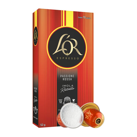 L'Or Espresso Passione Rossa packaging with two capsules on a white background