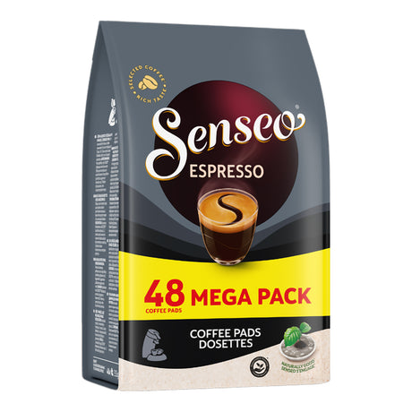 Senseo Espresso coffee pads packaging with '48 Mega Pack' on a white background