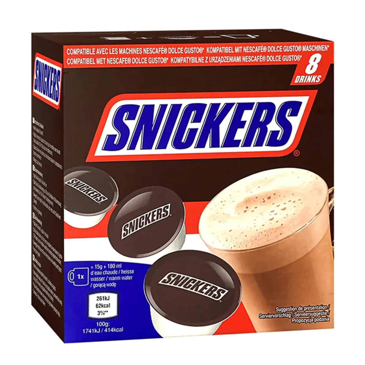 Snickers Dolce Gusto Compatible Hot Chocolate Pods x8