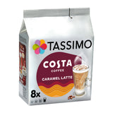 Tassimo Costa Coffee Caramel Latte packaging on a white background