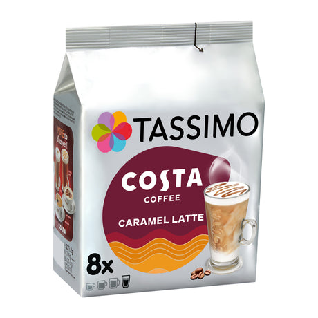 Tassimo Costa Coffee Caramel Latte packaging on a white background