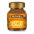Jar of Beanies Caramelised Biscuit instant coffee with gold lid on a white background
