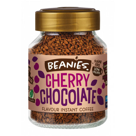 Jar of Beanies Cherry Chocolate instant coffee on a white background