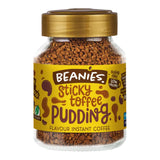 Jar of Beanies Sticky Toffee Pudding instant coffee on a white background