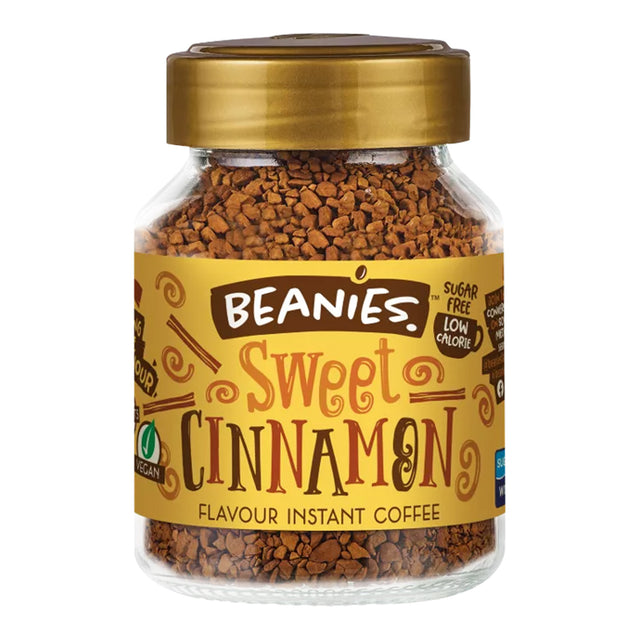 Jar of Beanies Sweet Cinnamon instant coffee on a white background