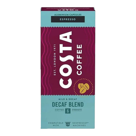 Costa Coffee Decaf Blend Espresso 10 Capsule Nespresso Compatible Pods