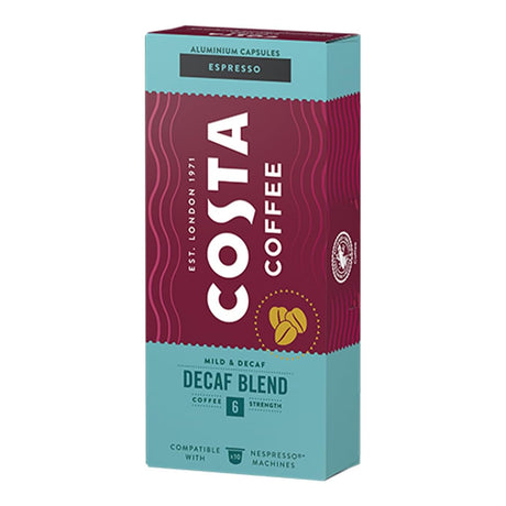 Costa Coffee Decaf Blend Espresso 10 Capsule Nespresso Compatible Pods