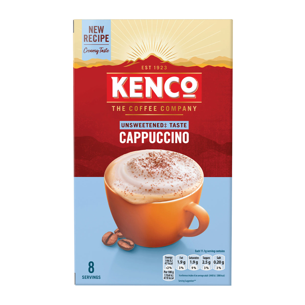 Kenco Cappuccino Unsweetened Instant Coffee 8 Sachets