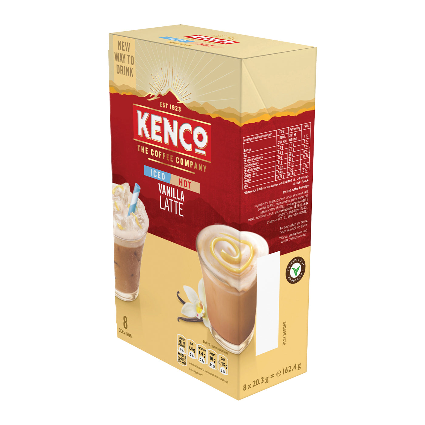 Kenco Vanilla Hot Cold Latte Instant Coffee 8 Sachets