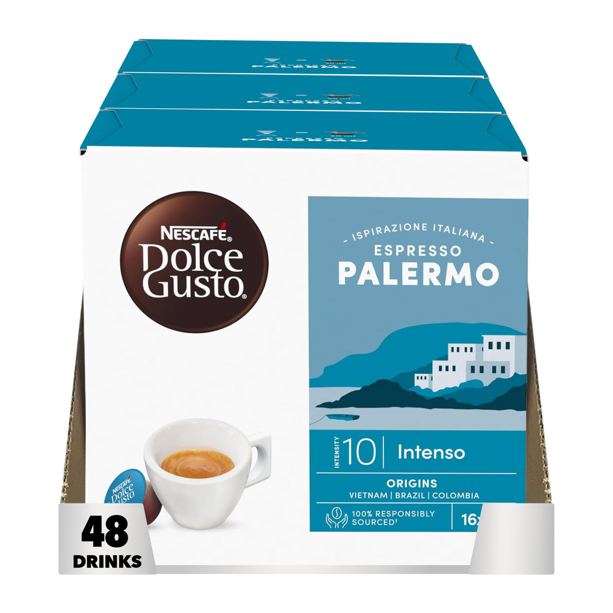 Nescafe Dolce Gusto Espresso Palermo coffee pod packaging on a white background