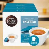 Nescafe Dolce Gusto Espresso Palermo coffee pod packaging on a kitchen counter.