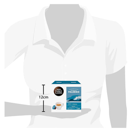 Dolce Gusto coffee capsule packaging held by a mannequin against a white background