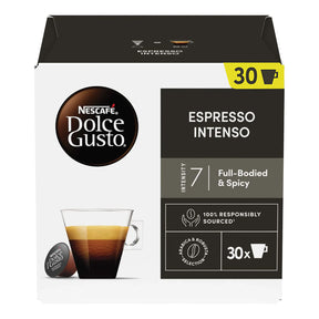 Nescafe Dolce Gusto Espresso Intenso coffee capsule box on a white background