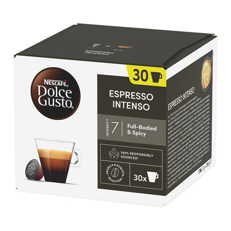 Nescafe Dolce Gusto Espresso Intenso coffee capsule box on a white background