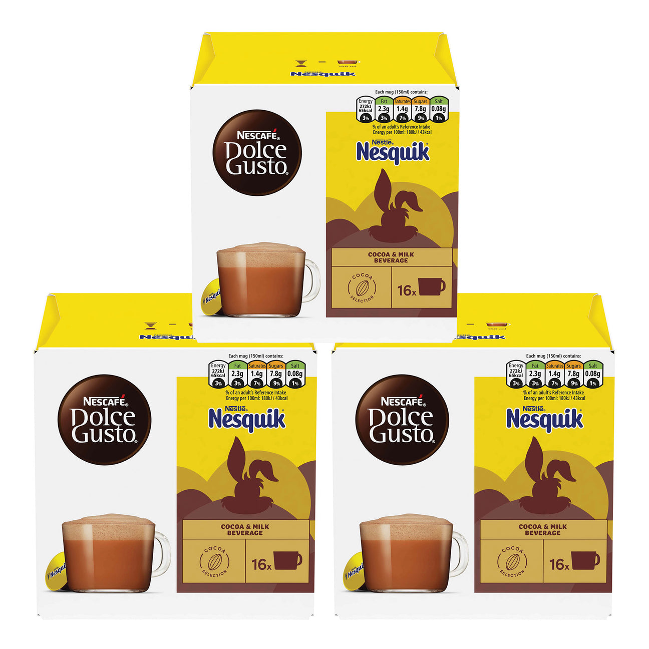 Nescafe Dolce Gusto and Nesquik packaging on a white background