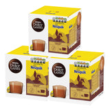 Three boxes of Nesquik and Dolce Gusto products on a white background