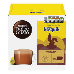 Nescafe Dolce Gusto Nesquik cocoa and milk beverage packaging on a white background