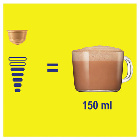 Coffee pod equivalent to 150 ml of coffee on a yellow background