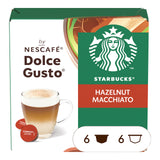 Starbucks Hazelnut Macchiato coffee pod packaging by Nescafe Dolce Gusto on a white background