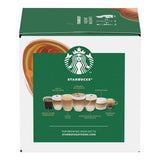 Starbucks coffee packaging with various coffee types on a green background