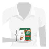 Starbucks Hazelnut Macchiato coffee package held by a mannequin arm with measurement label.