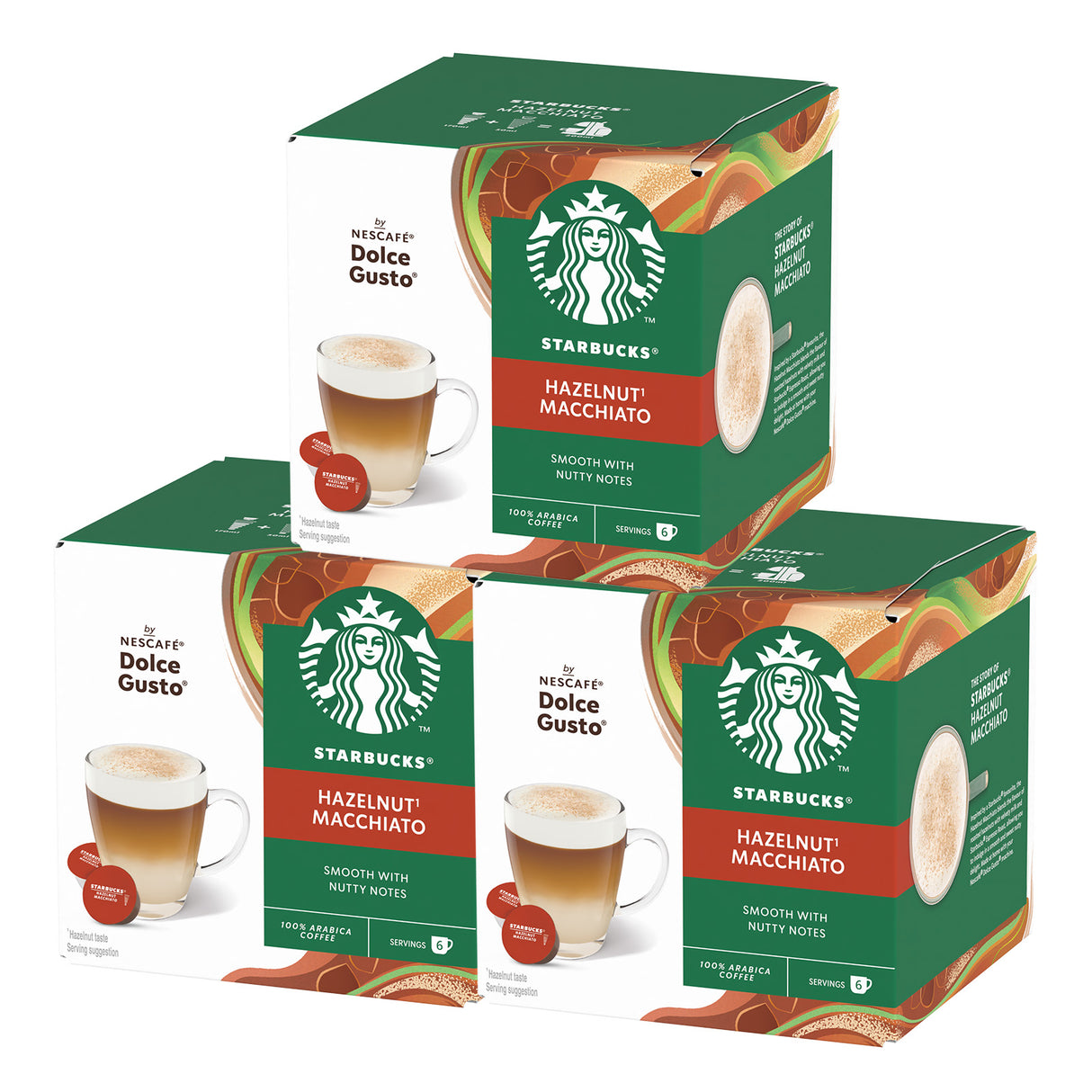 Starbucks Hazelnut Macchiato coffee pods packaging on a white background