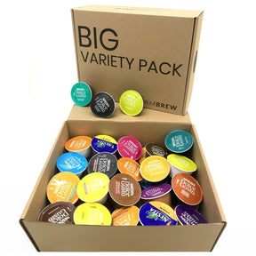 A variety pack of Dolce Gusto coffee pods displayed in a gift box with different colored pods visible.