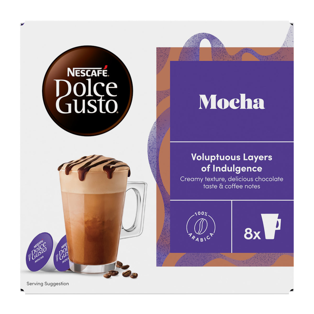 Nescafe Dolce Gusto Mocha coffee pod box on a white background