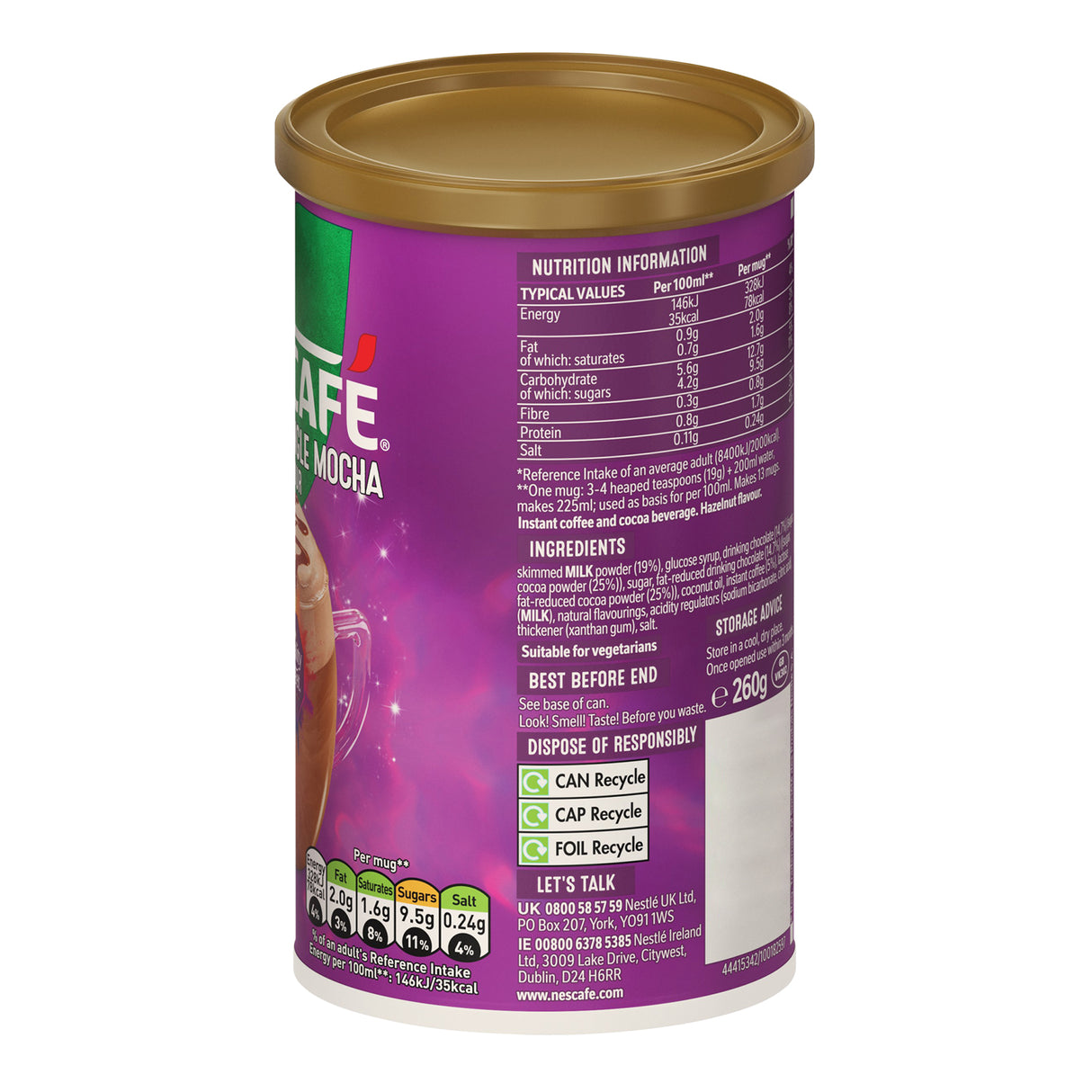 Nescafe Quality Street Green Triangle Hazelnut Mocha Coffee 260g Tub